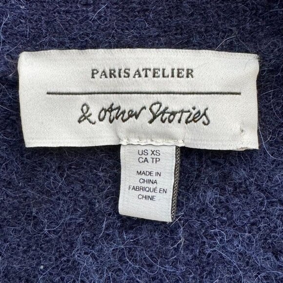 & Other Stories Relaxed Blue Alpaca Wool Blend Diamante Button Long Cardigan XS - Picture 5 of 14